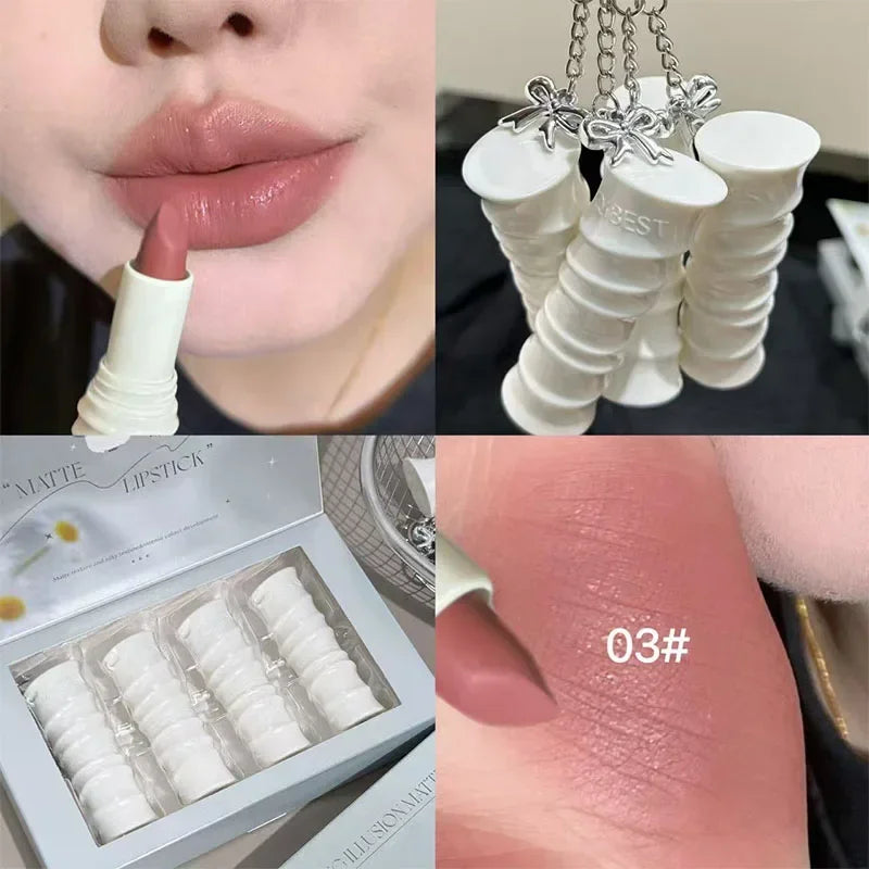 New Matte Nude Brown Lipstick Waterproof Soft Mist Lip Stain Long Lasting Lipstick Korean Cosmetics Colorful Shiny Lips Makeup Qme 03