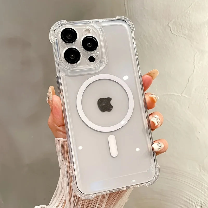 New Premium Magnetic Wireless Charging Phone Case, Transparent Shock-Resistant Hard Shell, Compatible with for iphone 16, 15 Qme