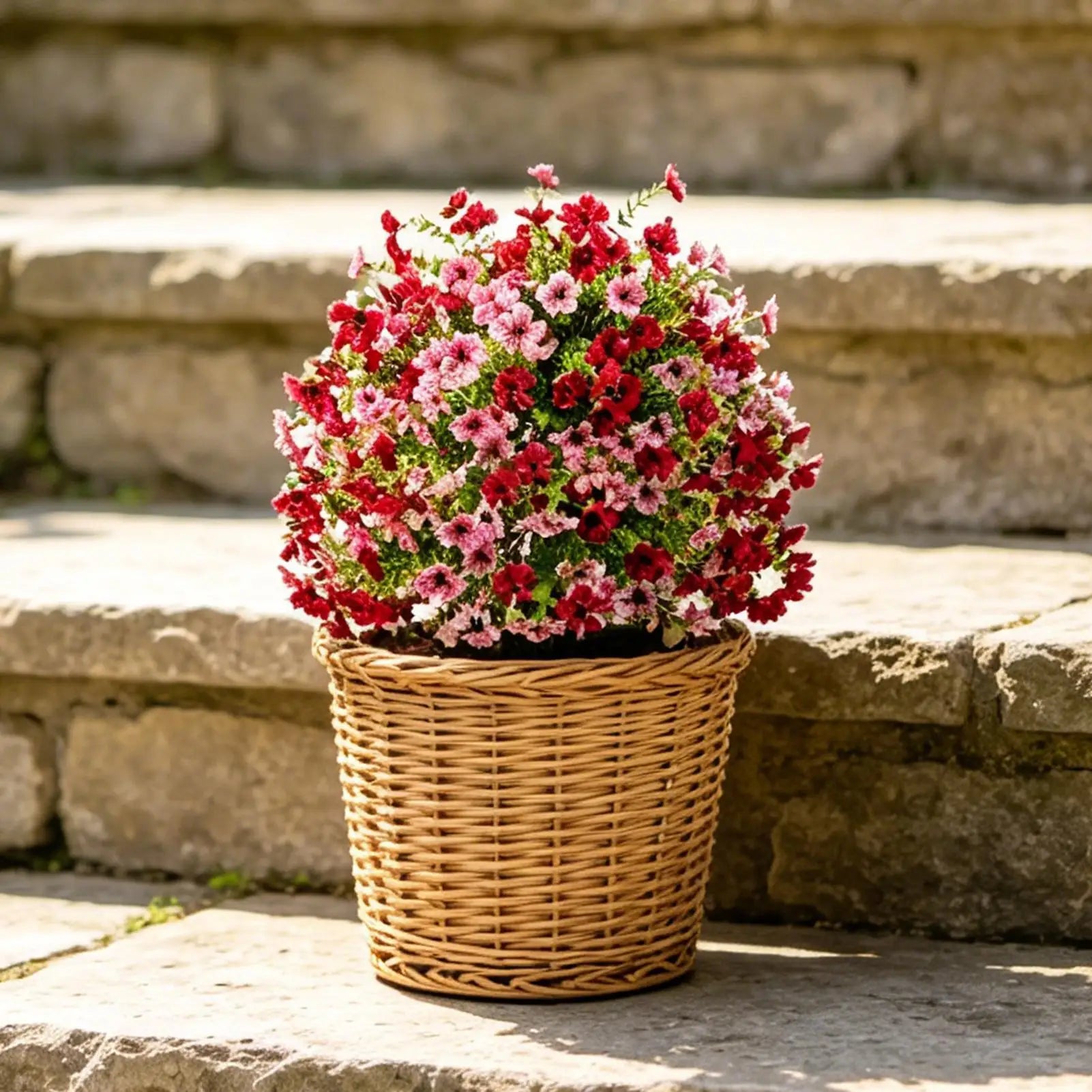 Fake Petunias 18 Inch Realistic with Ground Stake Porch Decor Petunias Faux Flowers Outdoor Decor for Yard Porch Lawn Pathway Qme