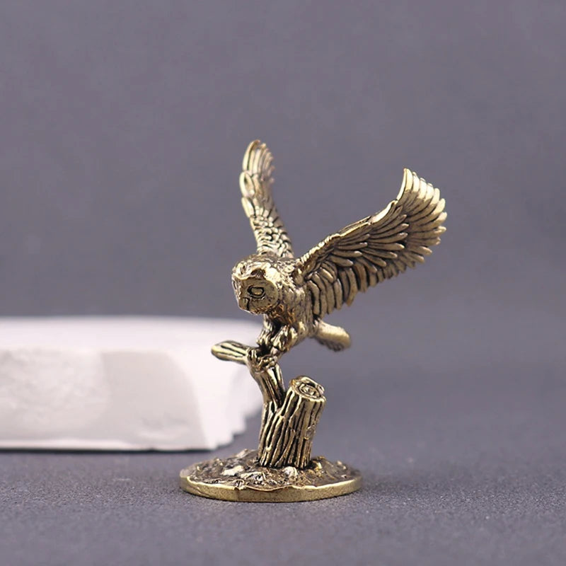 Retro Copper Animal Tea Pet Antique Solid Brass Owl Miniature Qme
