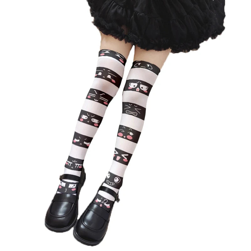 Funny Alice Striped Fashion Print Lolita JK Cute Girl Over Knee Qme style2 One Size