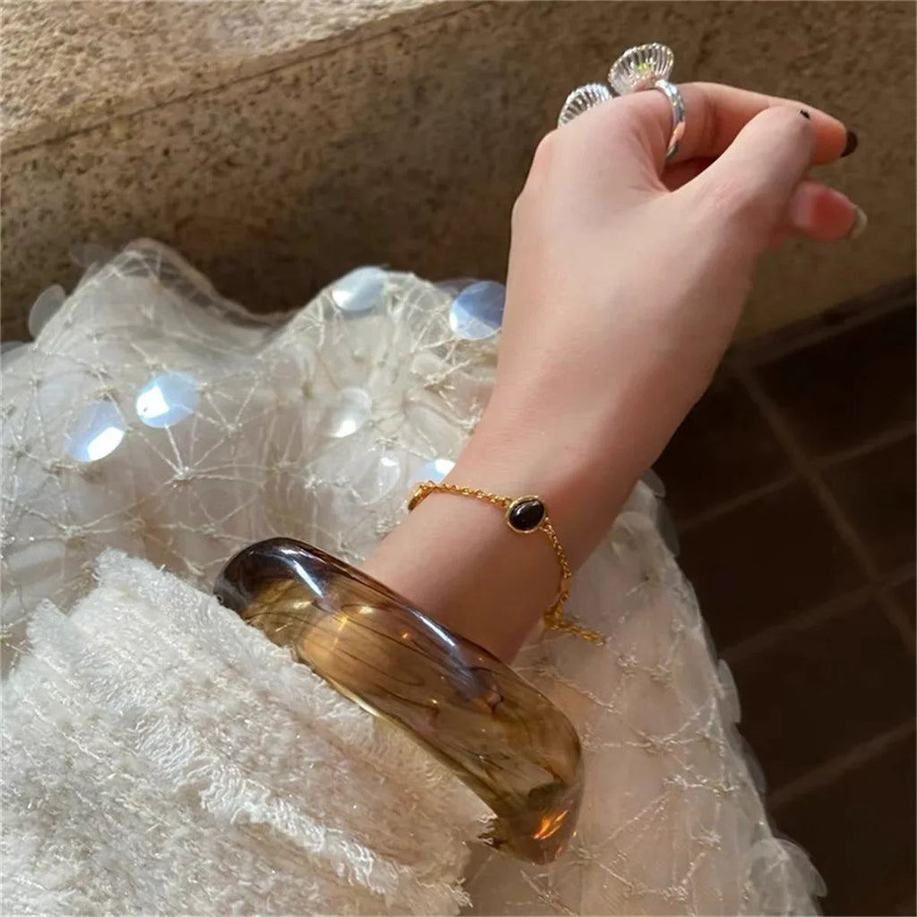 Y2k Coffee Irregular Acrylic Resin Chunky Bangles for Women on Hand Goth Geometric Metal Charm Bracelets Couple Jewelry Gift Qme