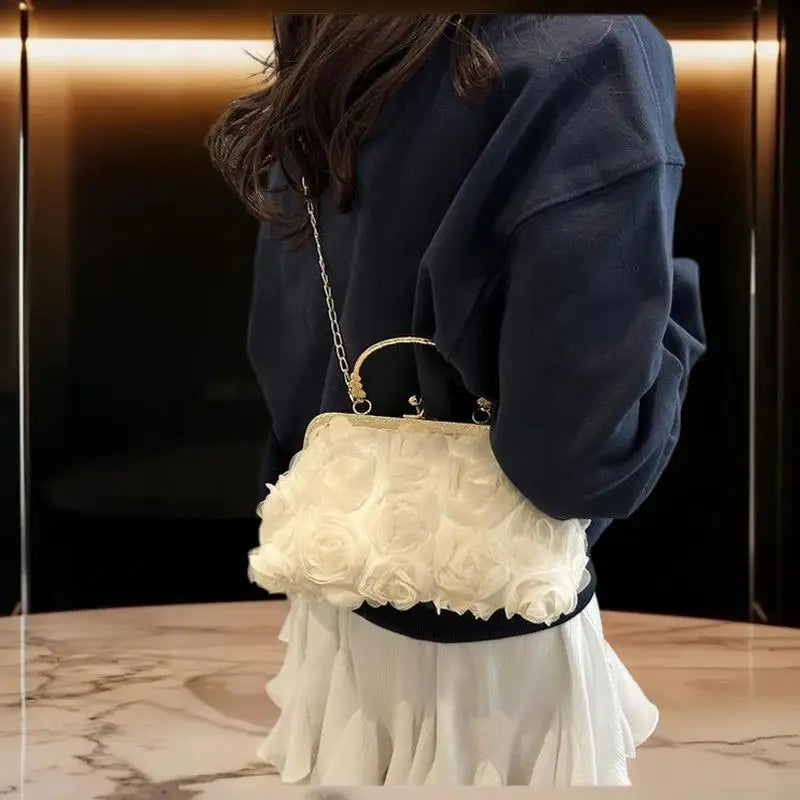 Chiffon 3D Flower Banquet Bag Fashion Evening Bags Luxury Women Chain Qme