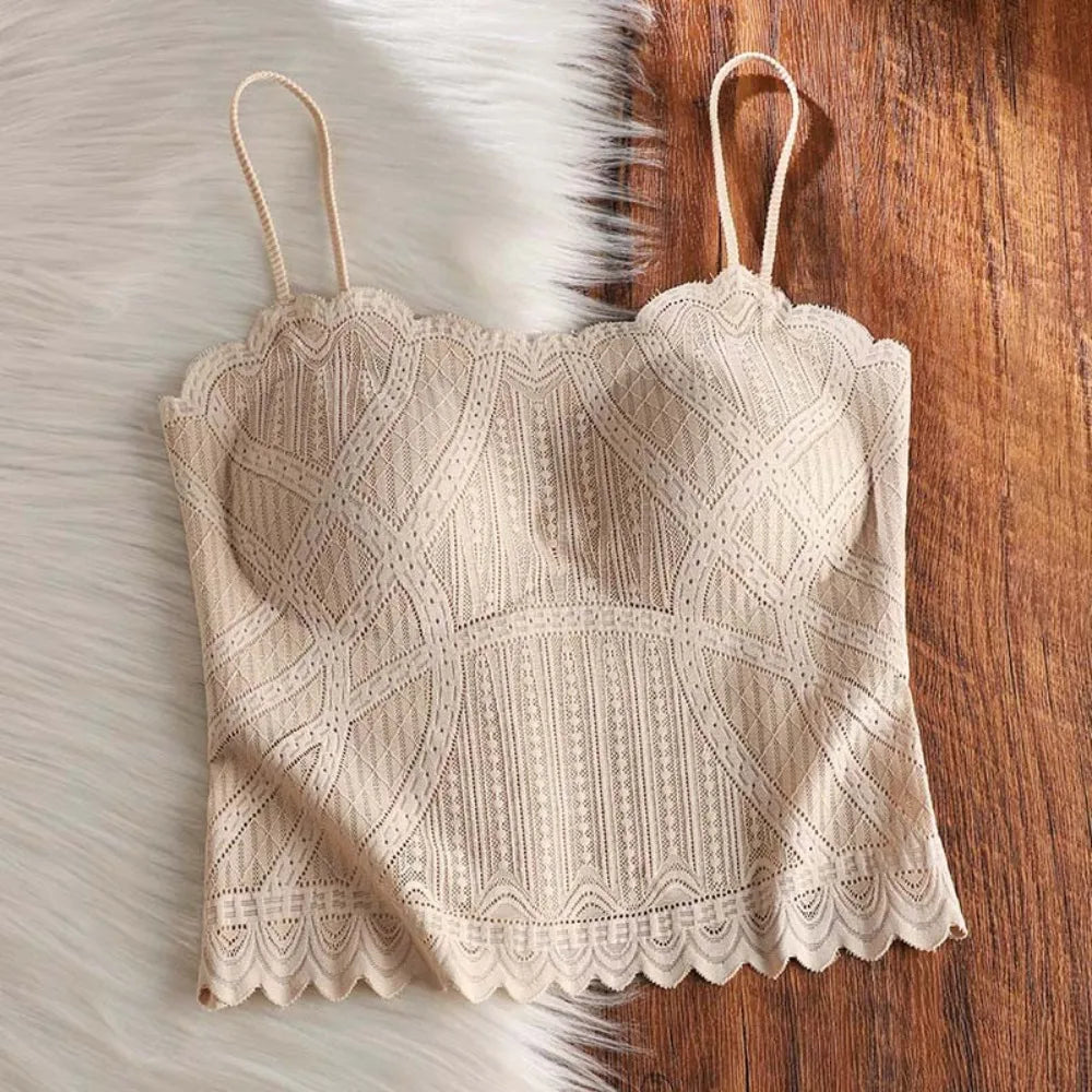Spicy Girl Ice Silk Lace Camisole Slim Fit Sleeveless Corset Thin Qme Skin Color L