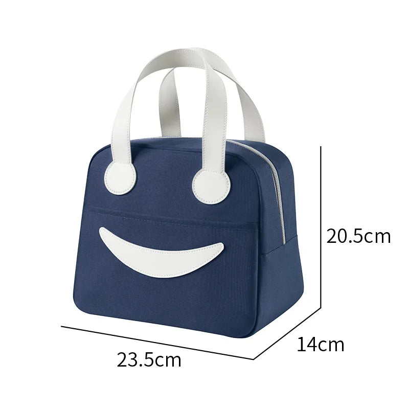 A Portable Cute Smile Lunch Bag Insulated Refrigerated Food Safe Girls Warm Food Picnic Office Student Zip Food Storage Box Qme Shangqing S