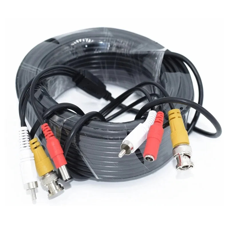 1PCS Surveillance Camera Audio Power Integrated Cable RCA+DC Pickup Extension Cable 2-in-1 AV Composite Cable Qme 20M