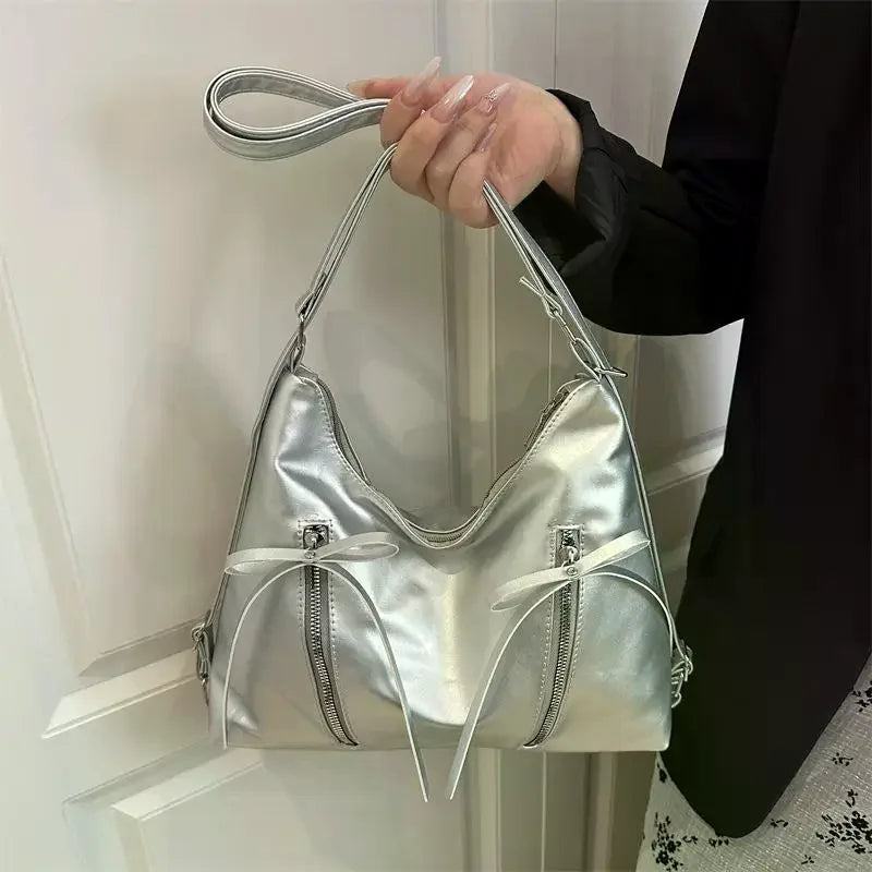 Retro Large Capacity Soft Leather Tote Bag with Knot - Casual Double Shoulder Bag Trendy Sle Women Handbag for Work Qme