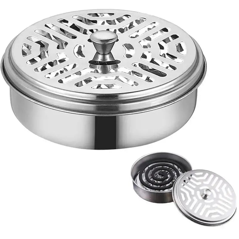 Stainless Steel Mosquito Coil Tray Holder With Lid Round Mosquito Coil Box Ash Tray For Home Hotel Camping Anti-Mosquito Supply Qme