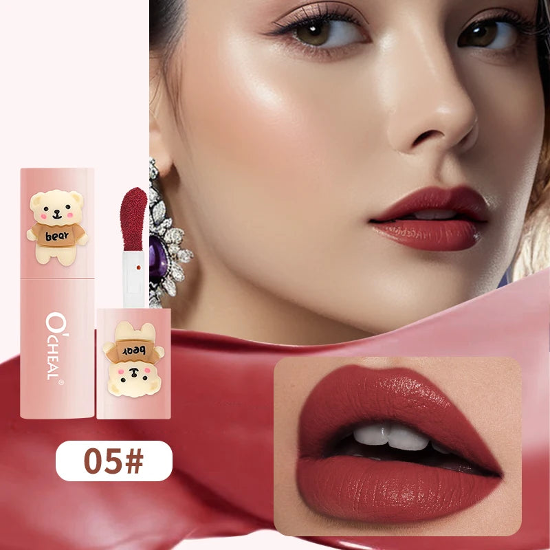 Cartoon Teddy Bear Lip Gloss Waterproof Sweat Proof Matte Effect Qme 05