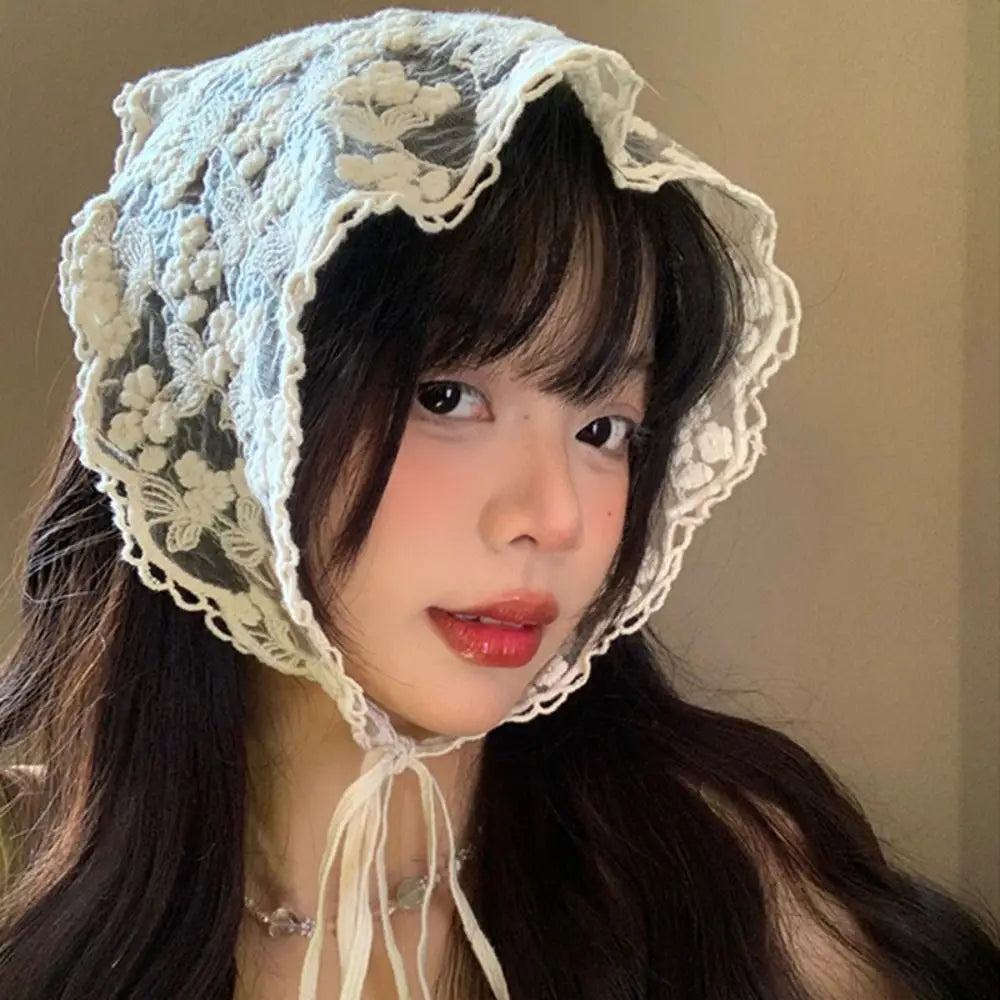 Cute Countryside Style Triangle Bandana Wraps Turban Lace Hair Scarf Hair Band Hair Accessories Triangle Scarf Girls Qme