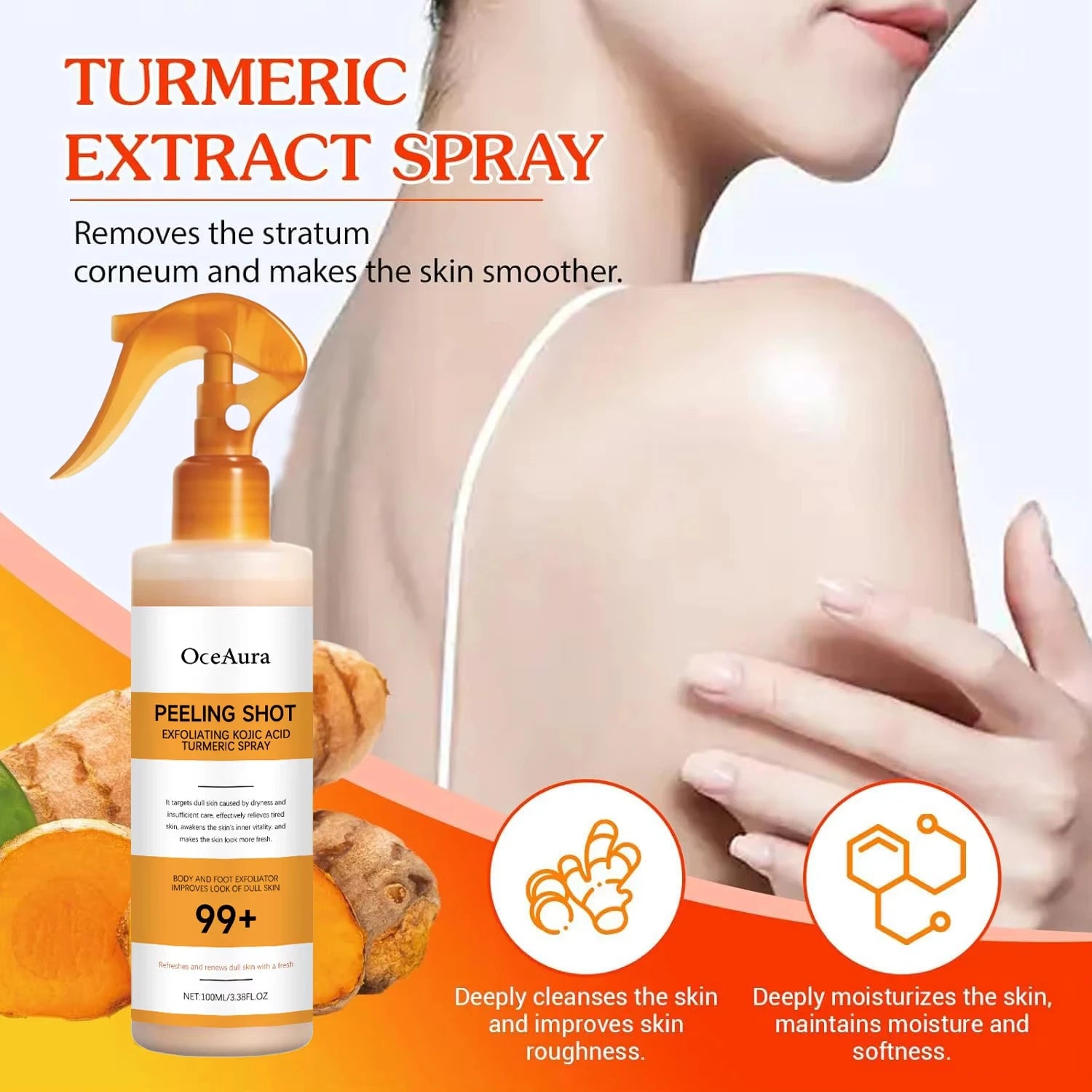Body Keratin Care Kojic Acid Turmeric Spray Gently Exfoliating Peeling Solution Brightening Hydrating Skin Care All Skin Types Qme