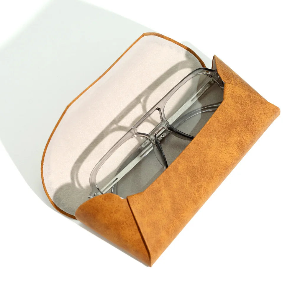 Portable Large Capacity Flocked Eyeglass Case Durable Handmade Leather Glasses Storage Pouch Lightweight Travel Eyewear Box Qme