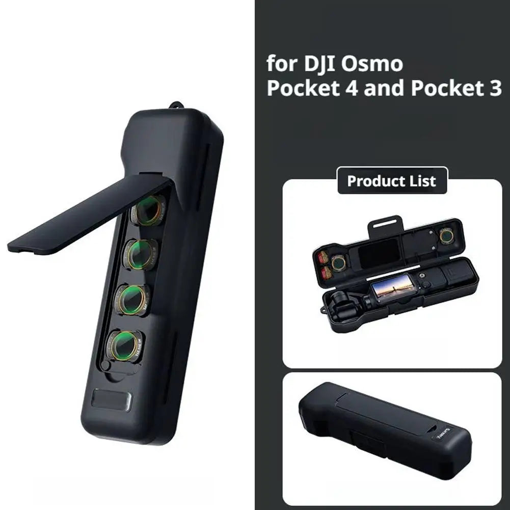 Full Coverage Flip Case for DJI Osmo Pocket 4 3 Shockproof Protective Shell with Built-in Filter Storage Box Pocket 4 Accessory Qme