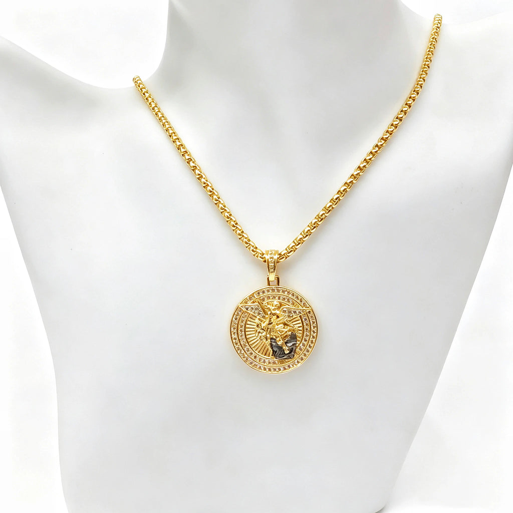 New Arrivals Medallion Religion San Miguel Archangel Zircon Necklace for Men Women Party Gifts Stainless Steel Choker Jewelry Qme