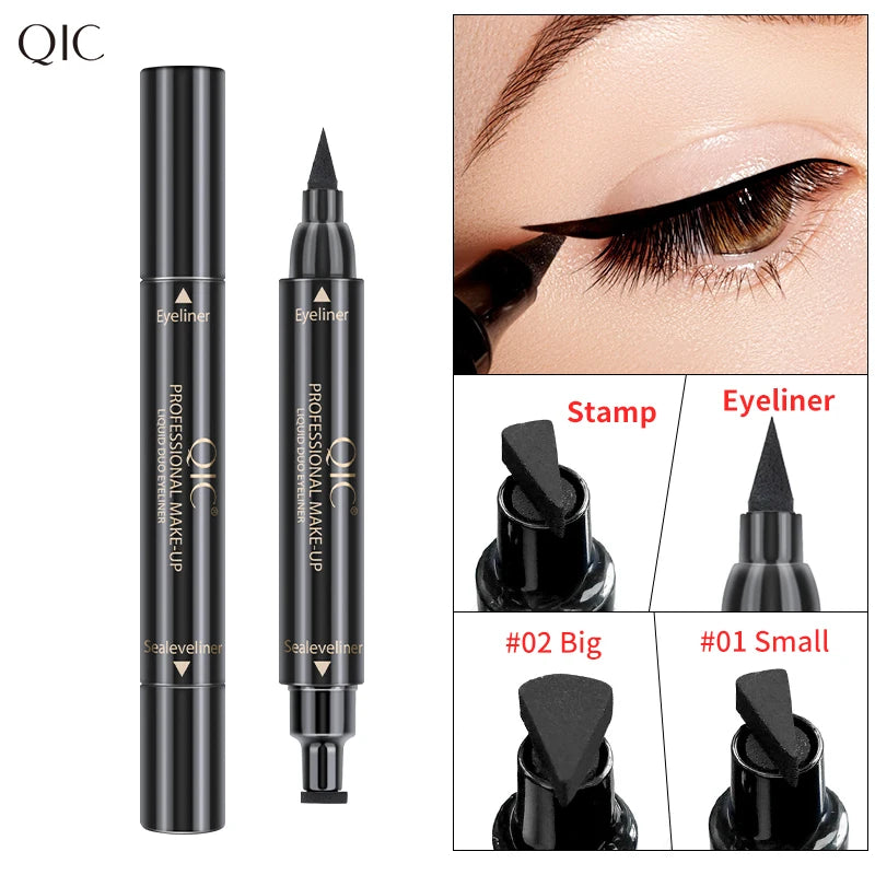 Dual-End 2-in-1 Stamp Eyeliner Pen, Quick Dry Waterproof Smudge-proof Cat Eye Lazy Eyeliner Liquid Pen for Beginners Qme