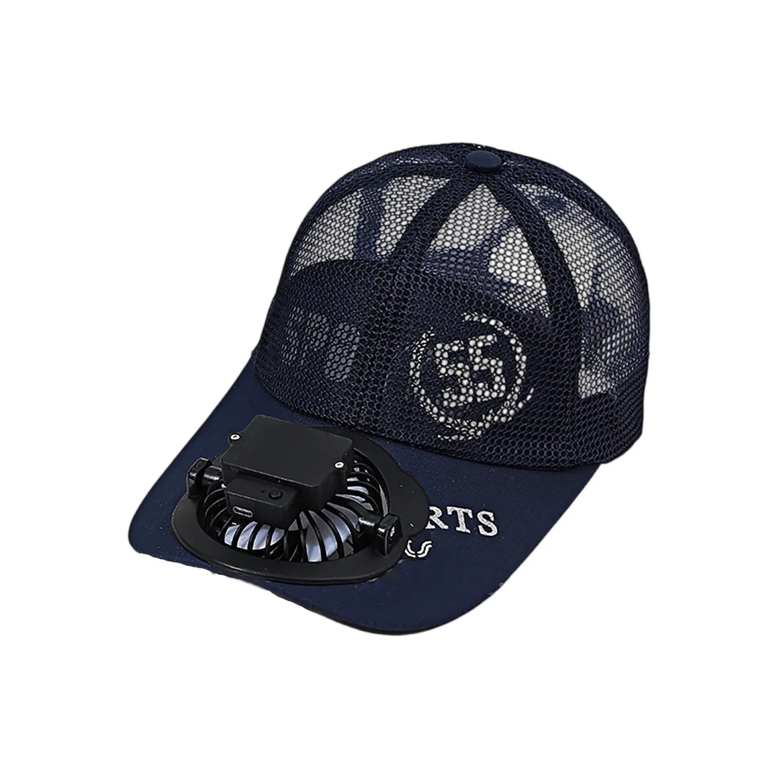 Summer USB Charging Fan Cap for Man and Women Fashion Mesh Breathable Baseball Cap Outdoor Sunscreen Letters Hat Qme Navy One Size