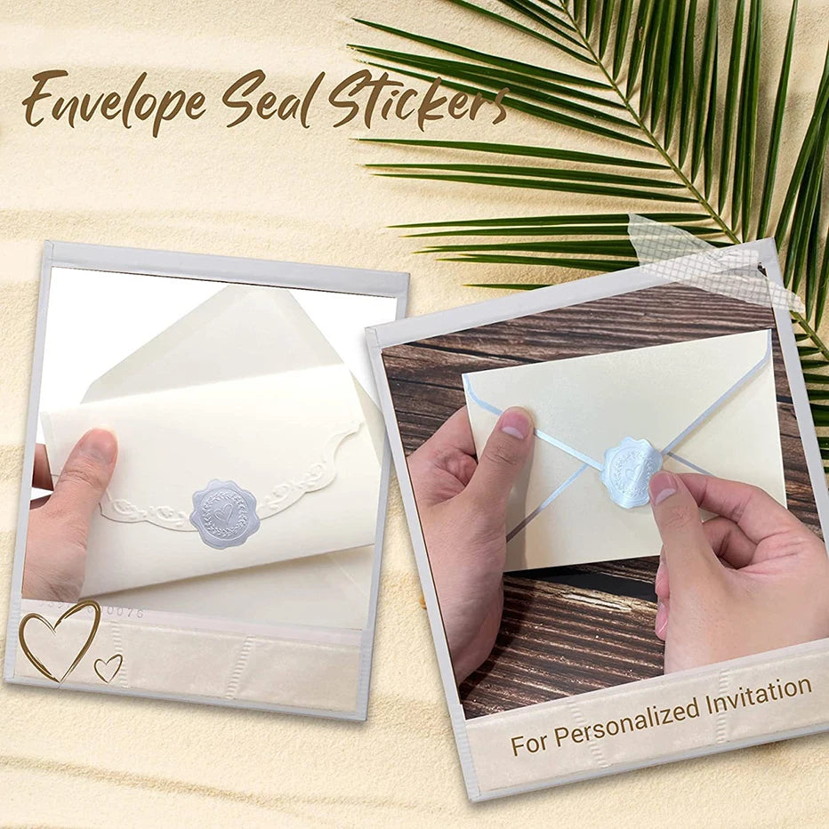 100pcs Gold Envelope Stickers Embossed Heart Seal Stickers for Postcards Invitations Card Gifts Decoration Self Adhesive Sticker Qme