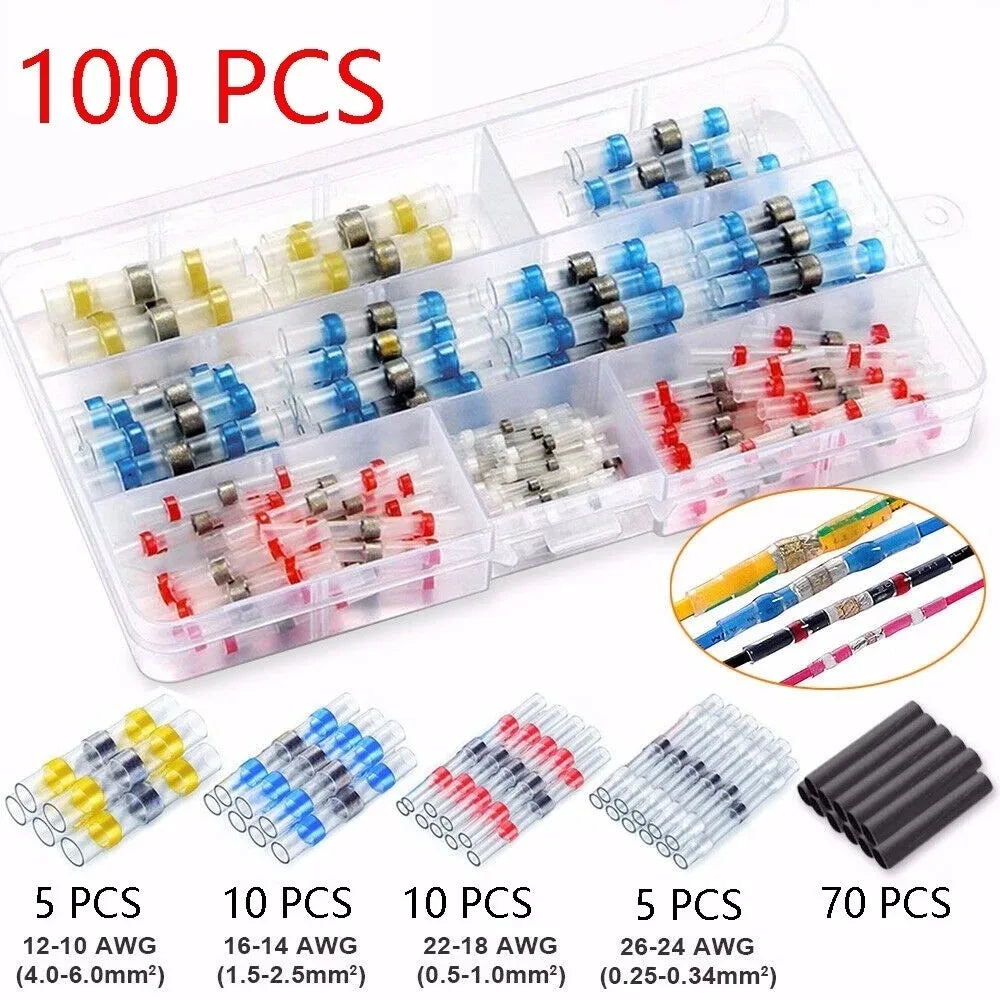 50-300Pcs Waterproof Heat Shrink Tube With Solder Insulated Electrical Wire Terminal Butt Splice Solder Electric Connector Set Qme 100pcs with Box