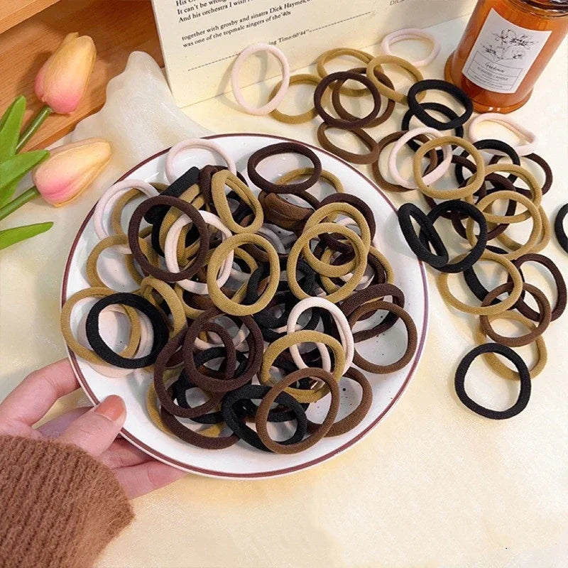 Four Seasons Women's Elastic Simple Fashionable Nylon LOOP Access Qme Coffee color mixing 100 PCS