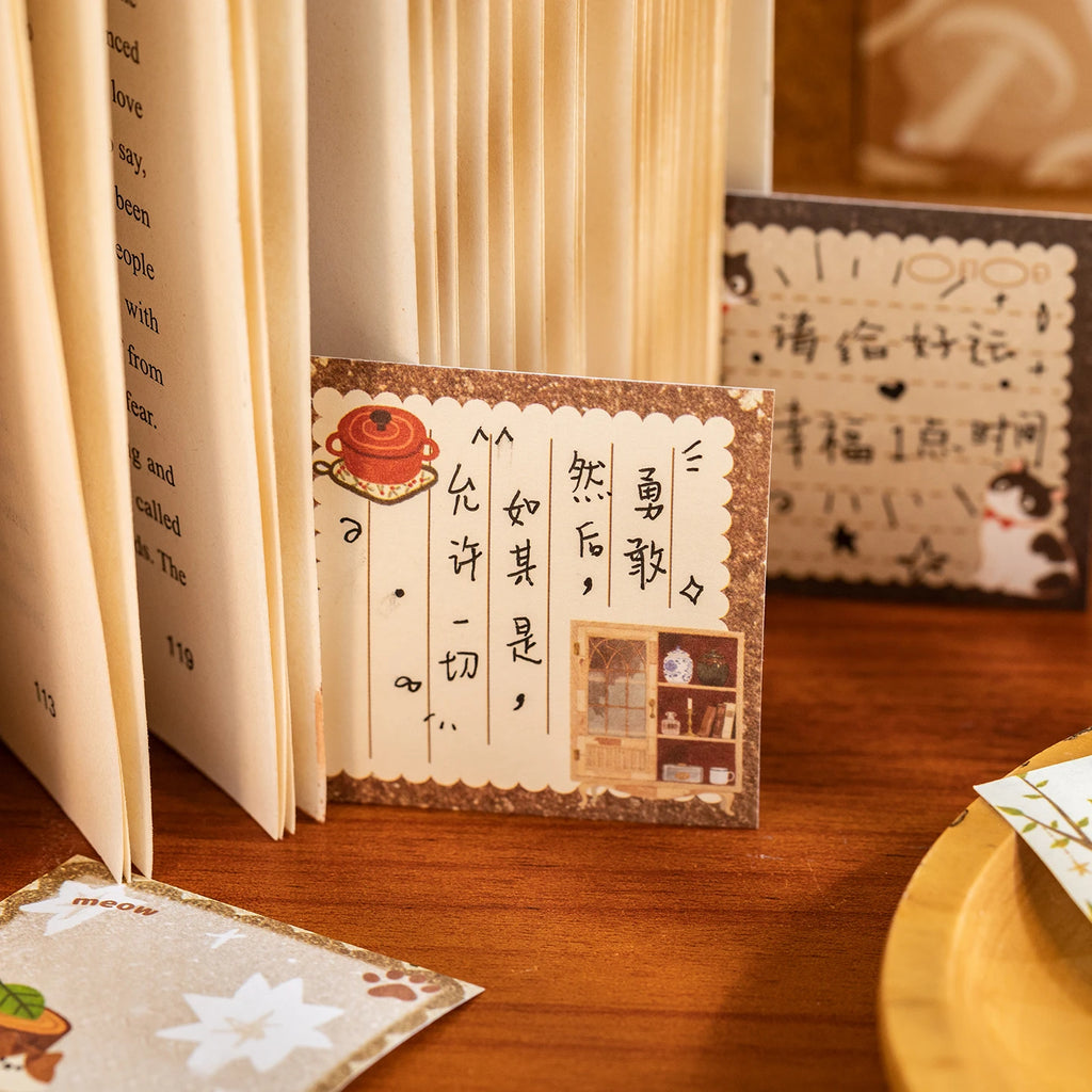 TIANZI 50 Sheets Retro Sticky Notes Sticker Book Cartoon Animal Journal supplies Collage Stickers Aesthetic Creative Stationery Qme