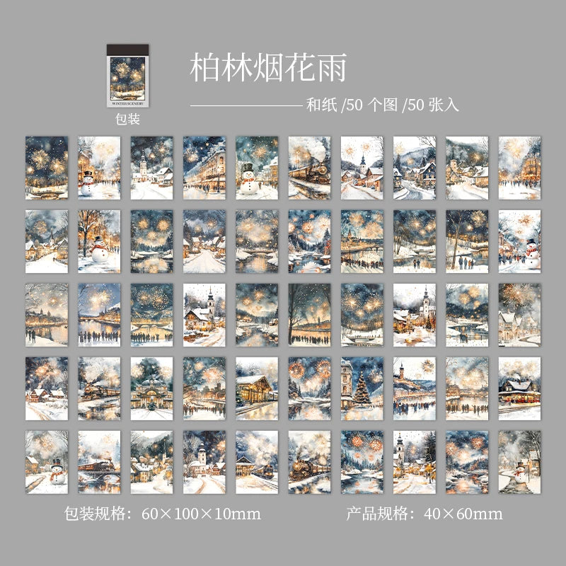 50 Sheets Winter Scenery Landscape Background Stickers for DIY Craft Scrapbook Guitar Phone Case Notebook Decoration Qme 2
