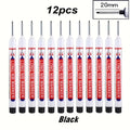 12Pcs/Set Multi-Purpose 20mm Deep Hole Long Nib Head Marker For Metal Perforating Pen Waterproof Bathroom Woodworking Decor Tool Qme 12PCS Black