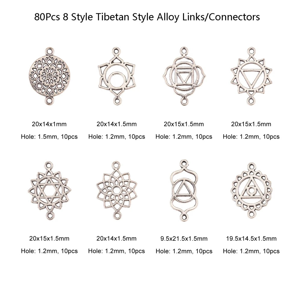 PandaHall 80pcs 8 Styles Tibetan Flower Charms Alloy Hollow Flower Charms Chakra Connector Charms for Jewelry Making Bracelets Qme