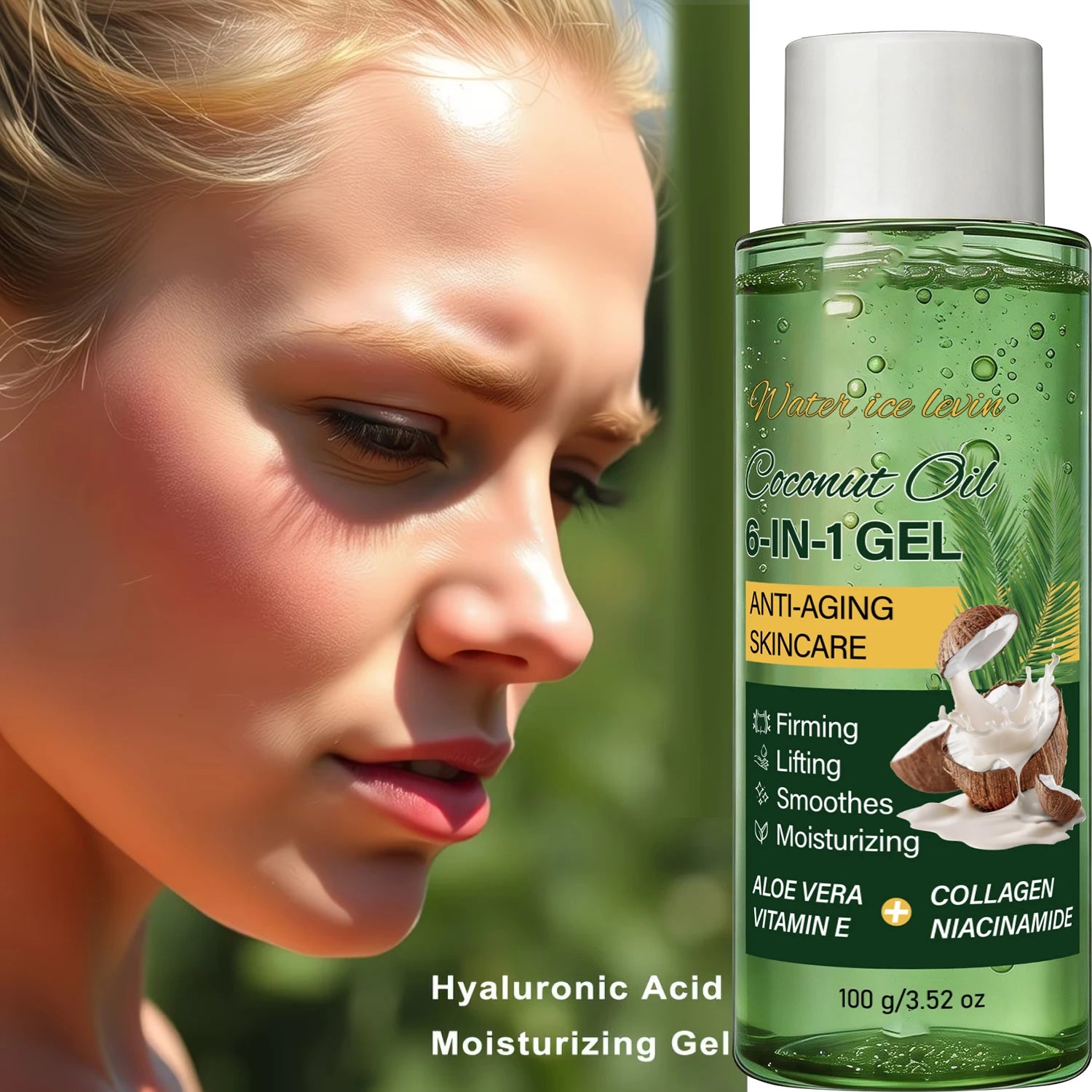 Coconut Anti-Aging Gel, Collagen & Aloe Vera Infused, Firming & Moisturizing Qme