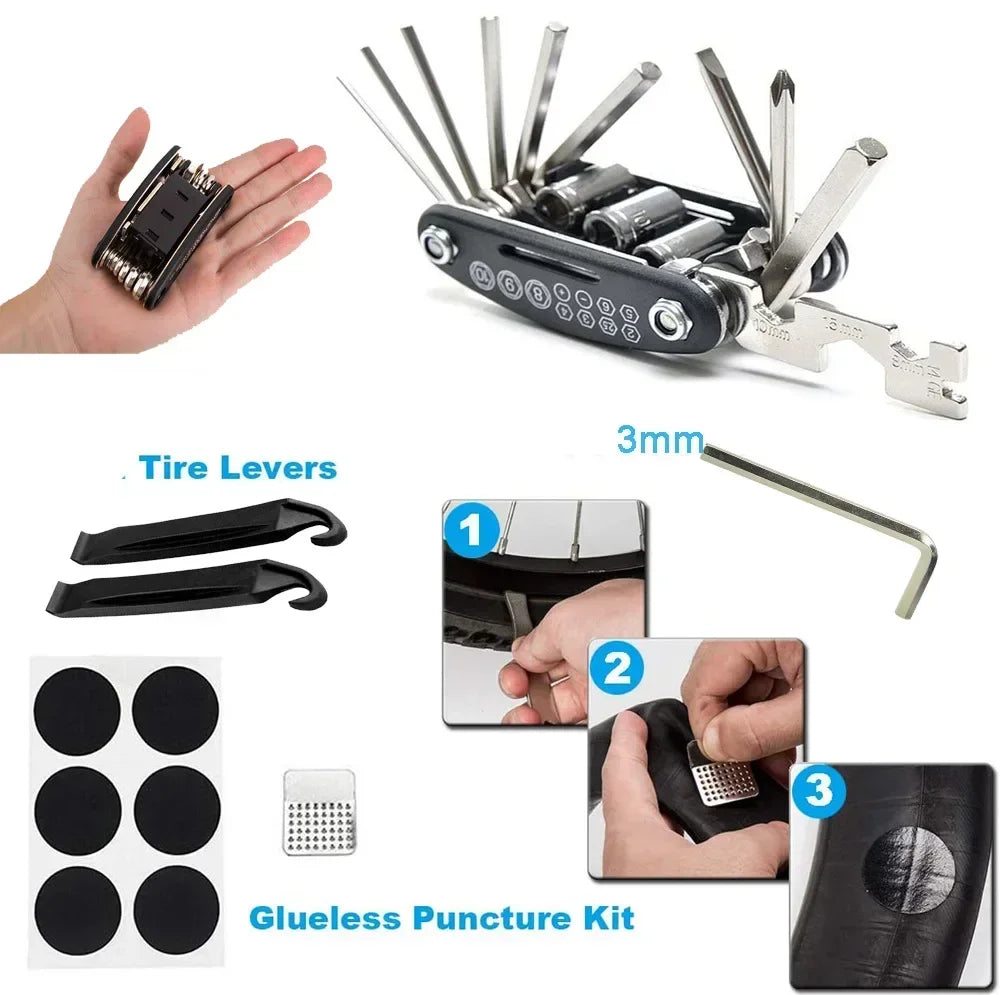 Bicycle Repair Tools Multi Tool Pump Tire Patch Portable Mountain Qme