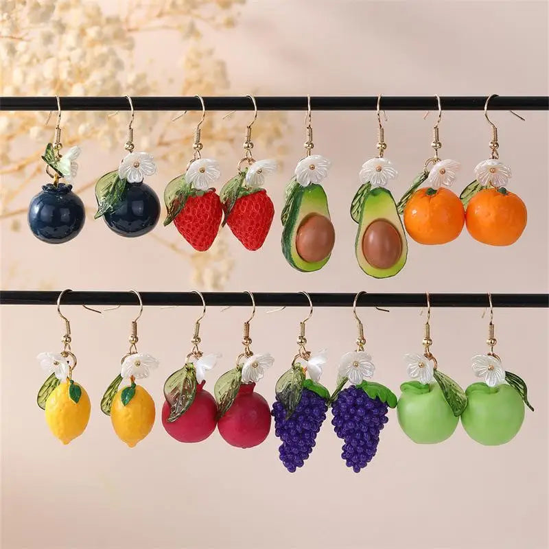 Cute 3D Mixed Fruit Pendant Earrings Vibrant Color Fashion Accessories for Women Vacation Wear Party Gift Qme
