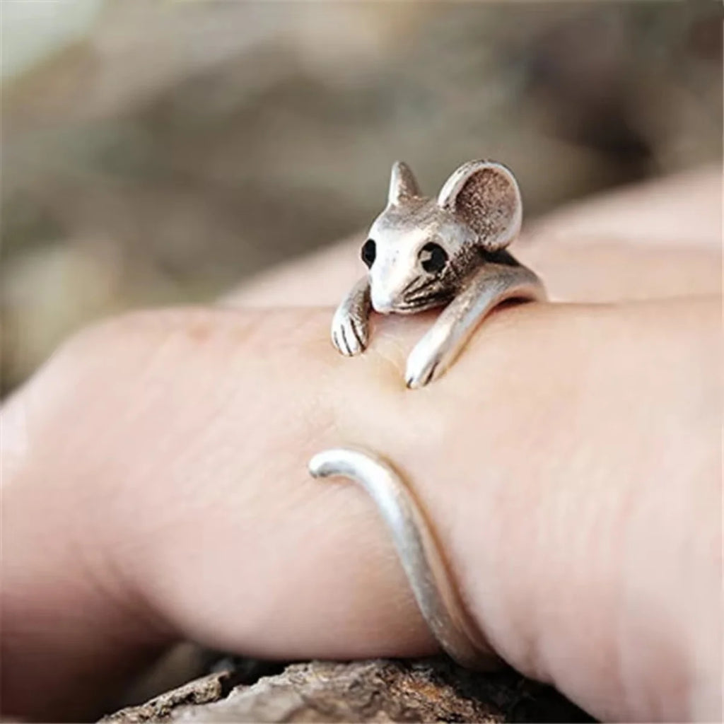 Cute Vintage Mouse Animal Finger Ring for Women Antique Silver Color Gothic Girls Knuckle Rings Fancy Gift 2023 Hot Jewelry Qme