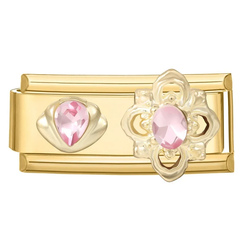 Sweet Flowers Butterfly Cute Heart Bows Italian Charm Link Gold Color Fit 9mm Stainless Steel Bracelet Women DIY Making Gift Qme Style 1