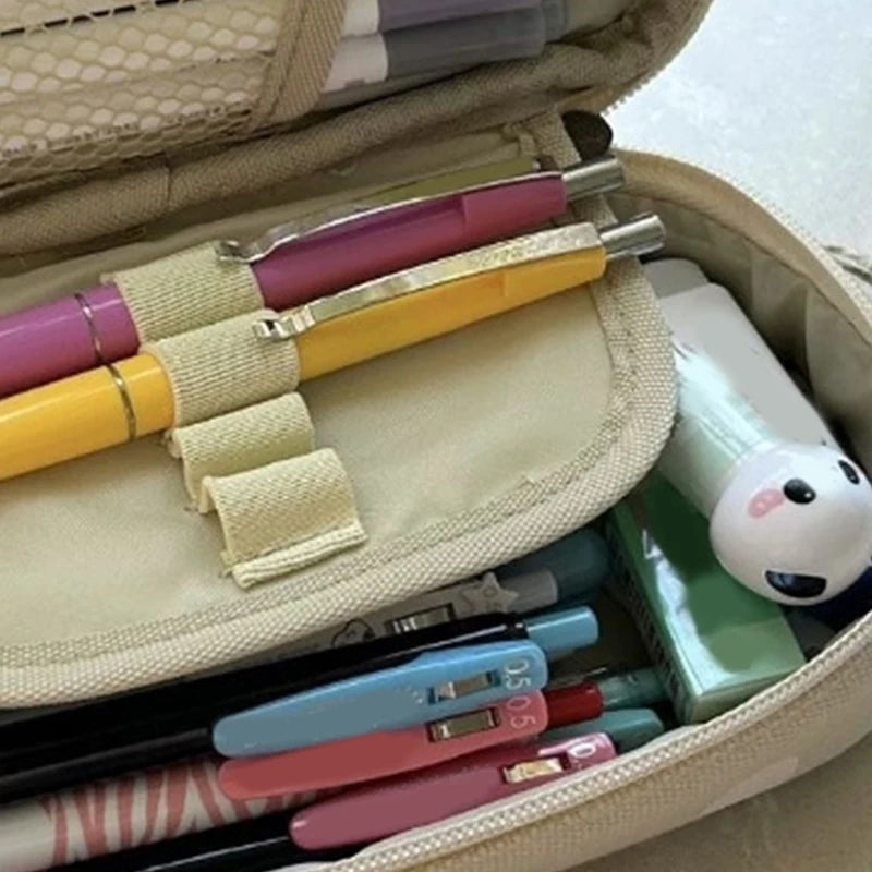 Large Capacity Pen Bag Kawaii Kitten Pencil Case Double Layer Qme