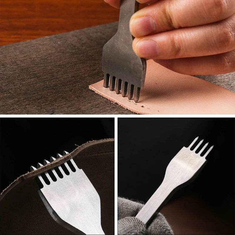 3MM 1/2/4/6 Prong DIY Leather Hole Punch Tool Leather Stitching Tools Diamond Chisel Leather Carving Punch Hole Work Qme
