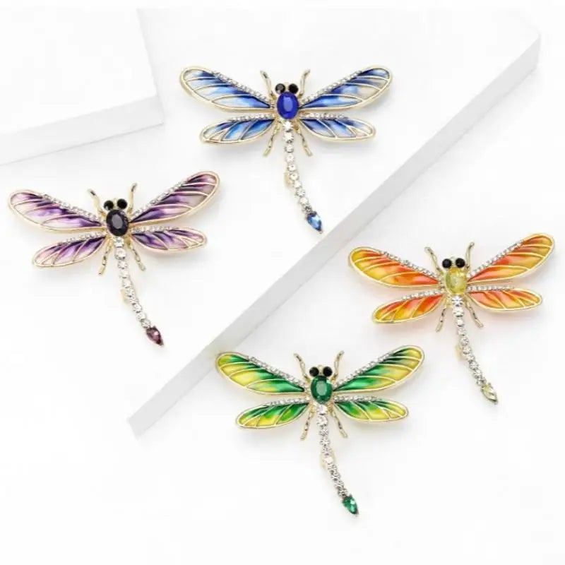 Fashion Alloy Enamel Dragonfly Brooch High-end Versatile Rhinestone Animal Brooch Women's Clothing Corsage Jewelry Accessory Qme