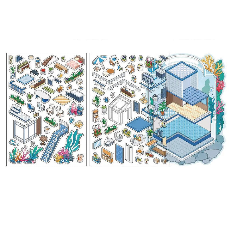Kawaii Deep Sea Home 3D DIY Landscape Sticker Pocket Cabin Scene Stacking Pasting Festival Birthday Gift for Kid Child ﻿ ﻿ Qme 2
