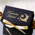 10 Rectangular Multi-Colored Gift Boxes with Gold Crescent and Planet Designs Printed on Them, Specifically Designed for Ramadan, and Adorned with Gold Ribbons — Perfect for Packaging Homemade Sweets, Premium Dates, and Sma Qme 10-Pcs-Black Other Other