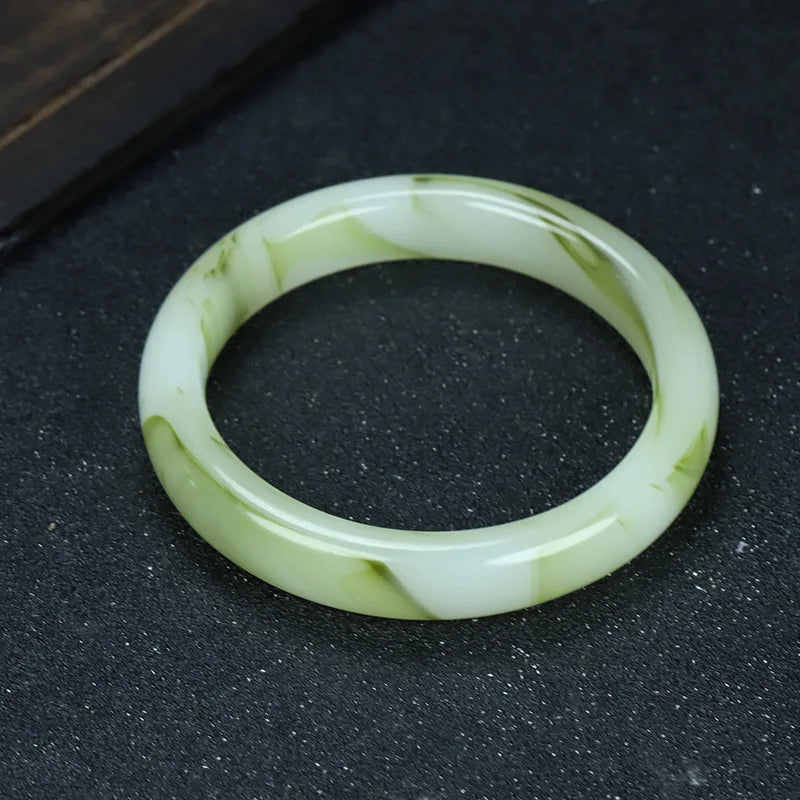 Multicolor Imitate Jade Bangle Charm Jewellery Fashion Accessories Hand-Carved Lucky Amulet Gifts for Women Her Men Qme Bluish white 58-62mm