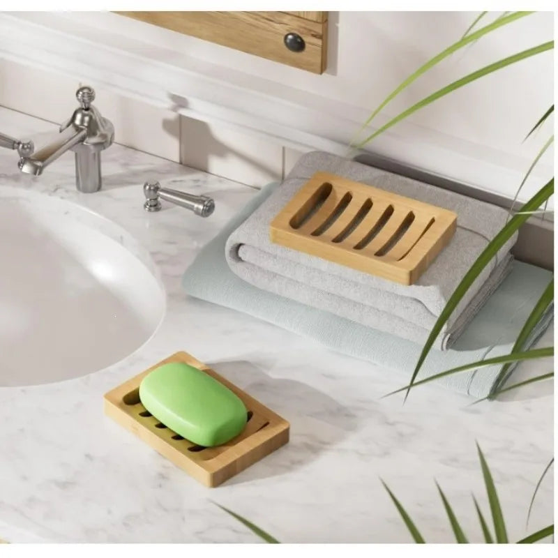 Natural Bamboo Wooden Soap Dish Holder Self Draining Tray Rustic Qme