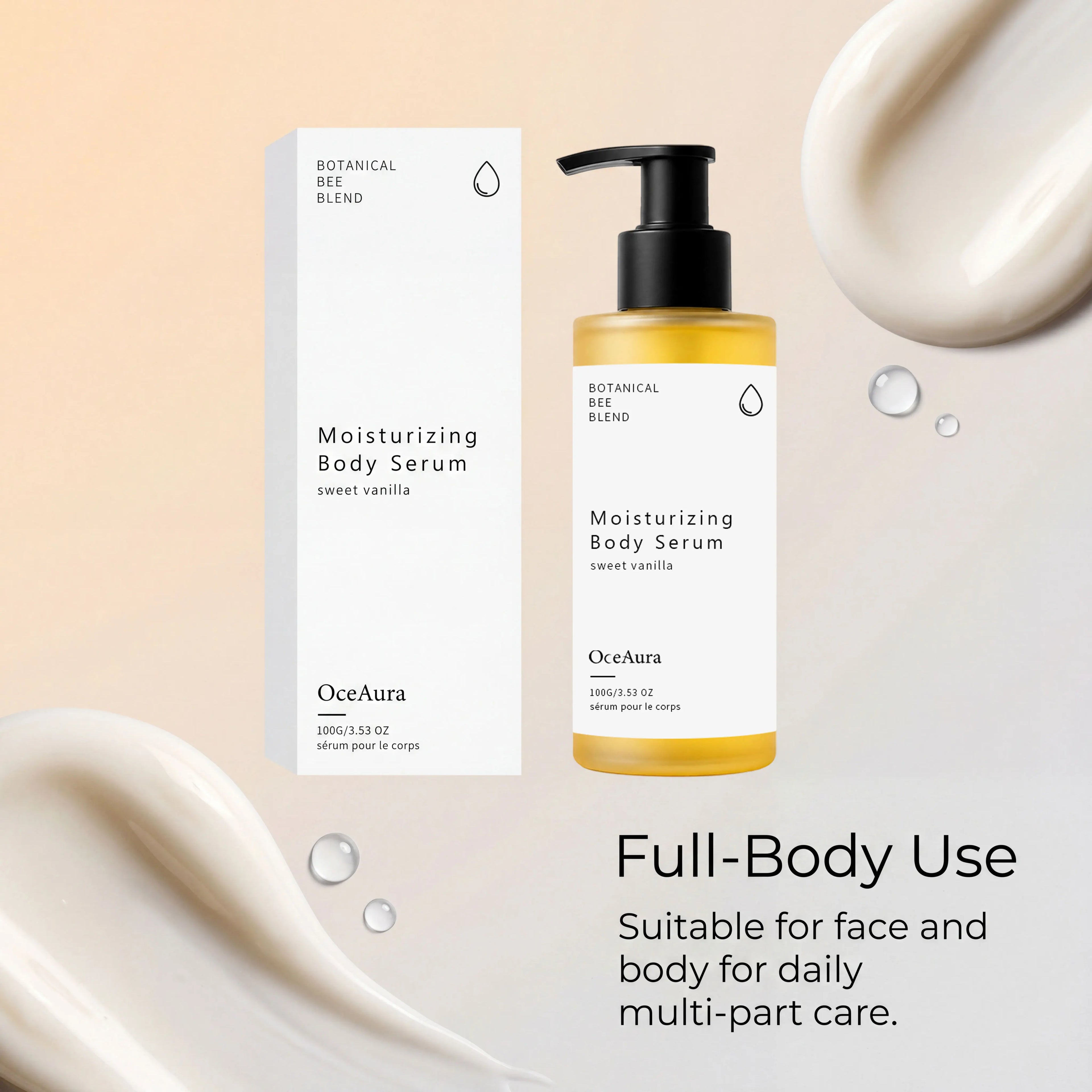 OceAura Moisturizing Body Serum Vanilla Deep Hydration Sensitive Skin Care Dryness Relief Propolis Nourishing Body Lotion 100ml Qme