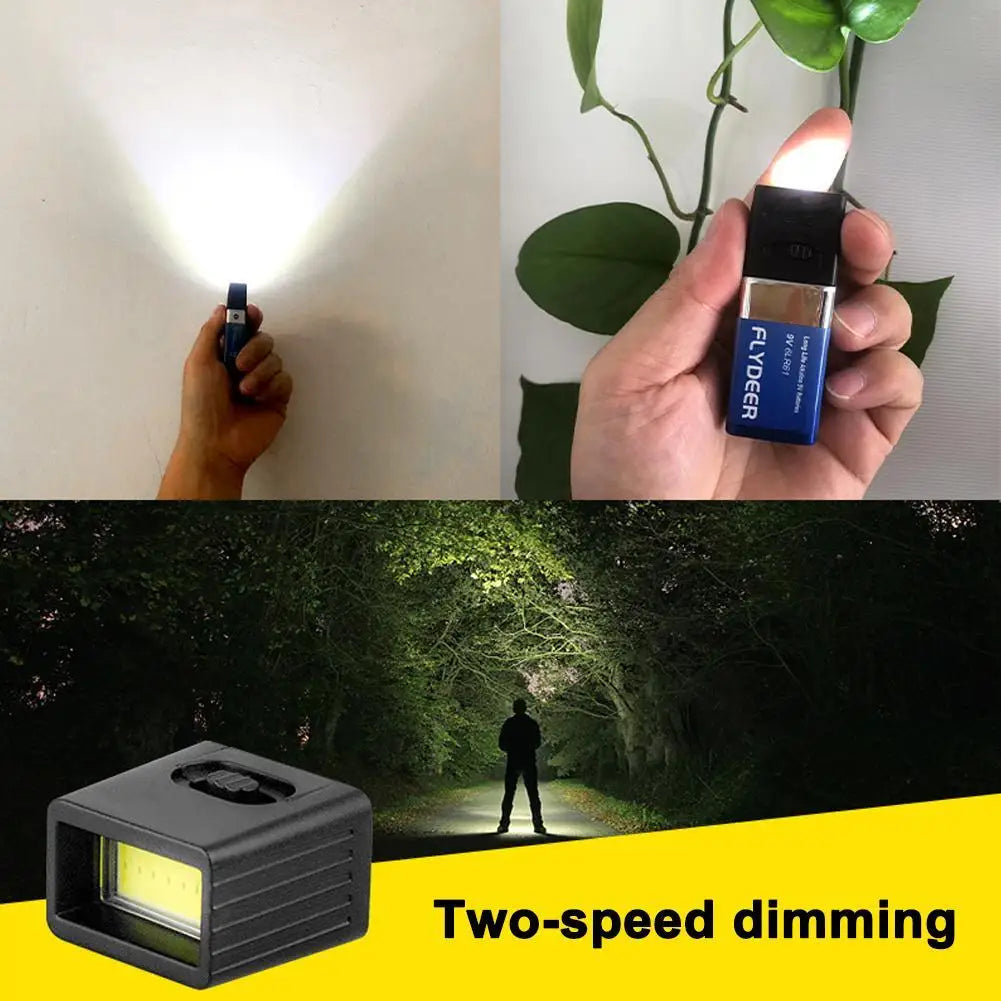 Mini 9V Battery Flashlight 2 Modes COB LED EDC Key Light 6F22 Battery Outdoor Lighting Work Light Excluding Battery Qme