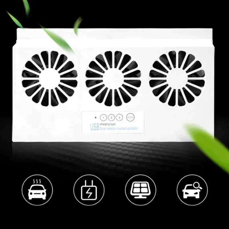 Upgrade USB Charging Solar Powered Fan Car Cooler Front/Rear Window Radiator Exhaust Fan Auto Air Vent Fan Ventilation Radiator Qme