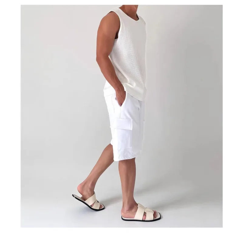 U-shaped Large Neckline Vest Men's Pleated Textured Loose Sleeveless Qme