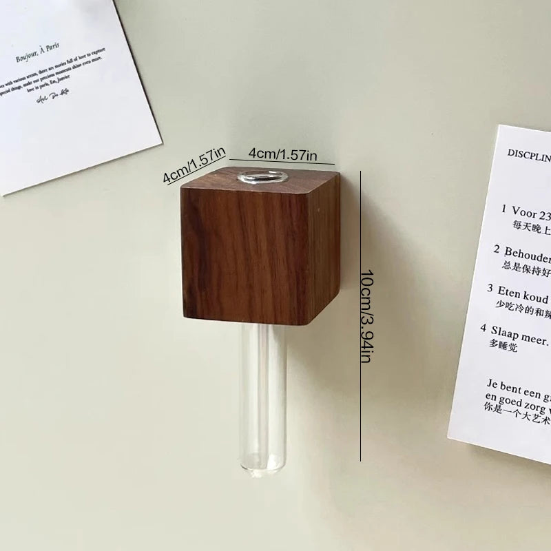 1/2pcs Wooden Magnetic Test Tube Vase Refrigerator Magnet DIY Flower Arrangement Simulation Flower Vase Home Kitchen Decoration Qme A1