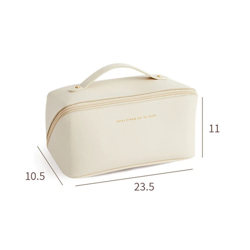Cosmetic Bag PU Leather Large-capacity Travel Cosmetics Storage Bags Women Portable Handbag Multifunction Waterproof Washing Bag Qme