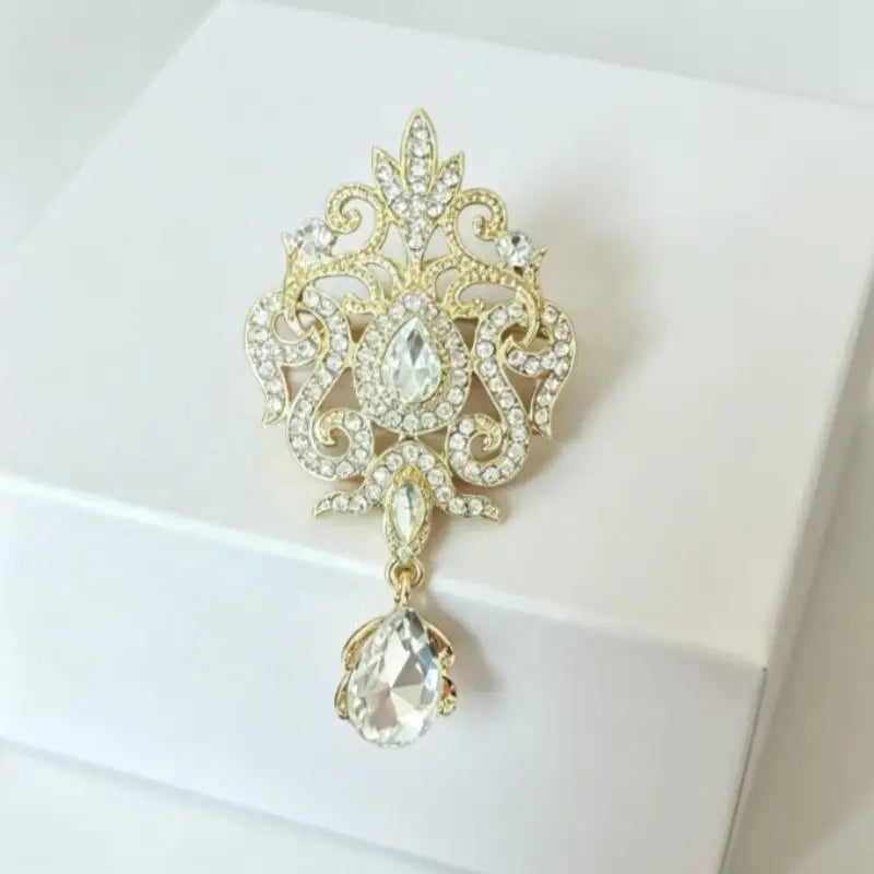 Vintage Gold Silver Color Crystal Brooches For Wedding Women Party Dress Rhinestone Bridal Bouquet Water Drop Brooch Pins Qme