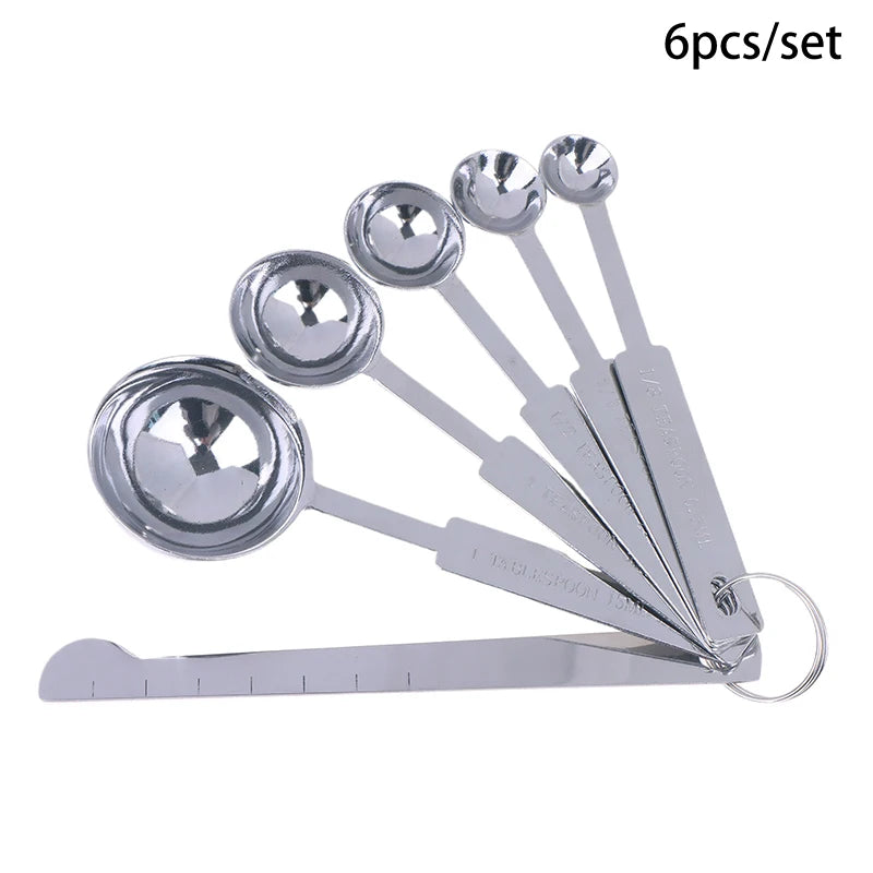 5/6Pcs Measuring Spoons Stackable Kitchen Measuring Spoon Set Stainless Steel Measuring Scoops Set Kitchen Baking Tool Qme 6Pcs