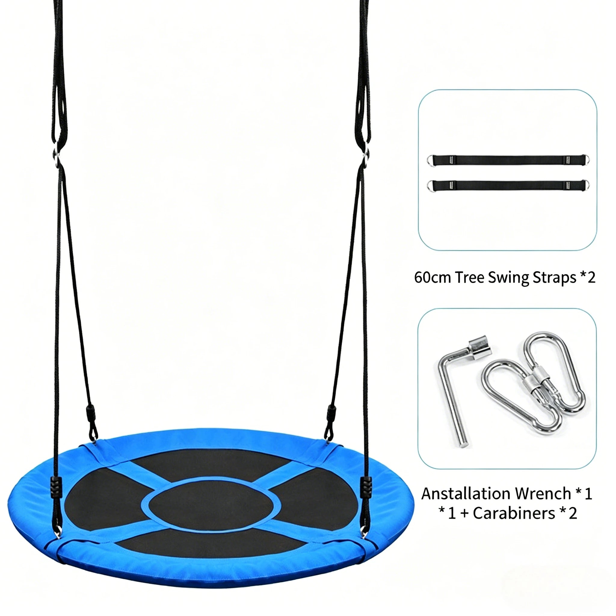40 Inch Saucer Tree Swing for Kids Adults Outdoor Oxford Waterproof with Tree Hanging Straps Swing Seat Steel Frame Sports Toy Qme Blue