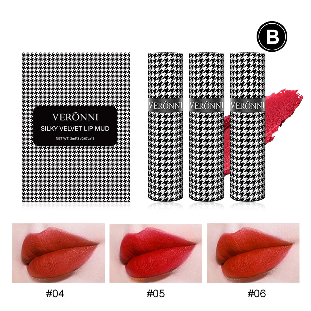 VERONNI Houndstooth Lip Mud Three-pack Matte Cheek Dual-use Blush Qme B