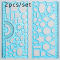 2pcs/set Multifunctional Geometric Ruler for Drawing and Crafting - Flower, Semicircle, and Geometric Patterns - Fun Qme Blue